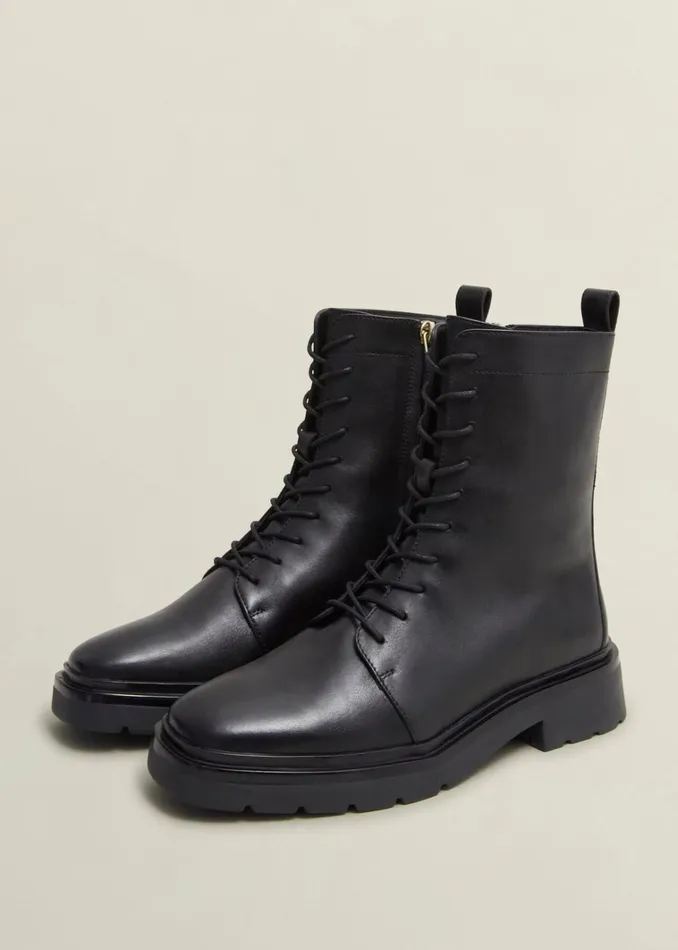 Women Farrah Leather LaceUp Boots Black Hobbs Boots