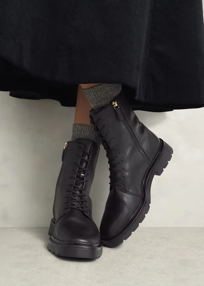 Women Farrah Leather LaceUp Boots Black Hobbs Boots