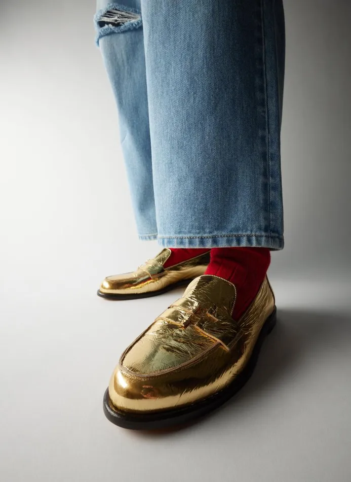 Women Flats Tibi Nacho Metallic Loafer Gold