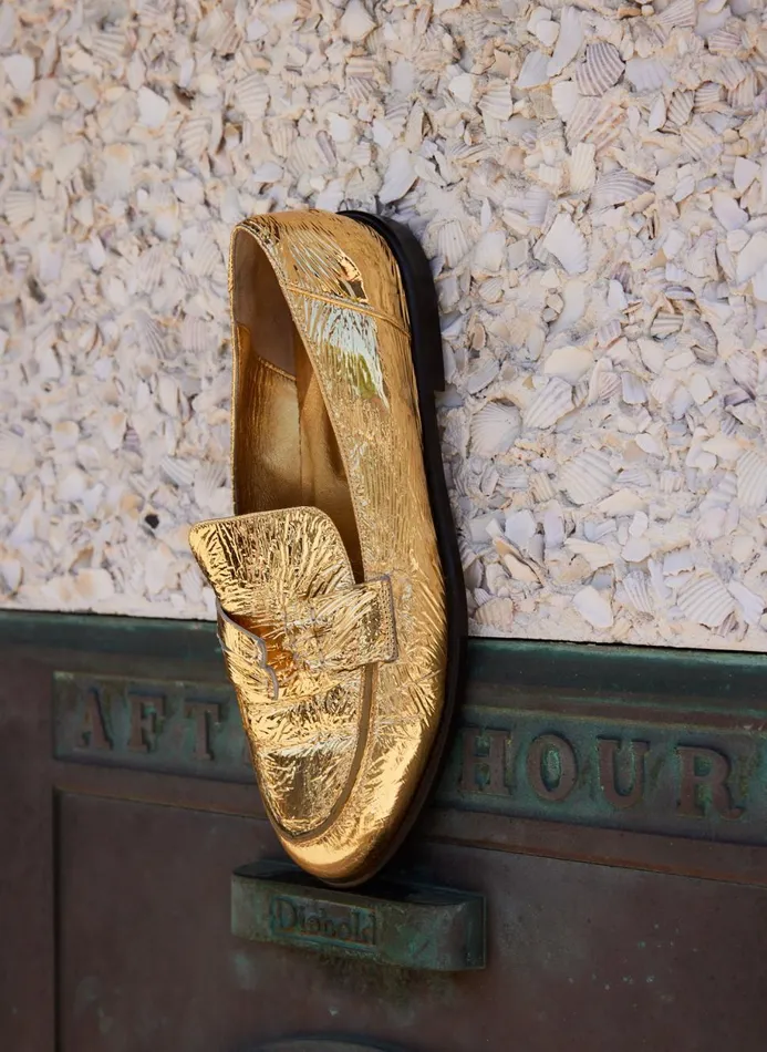 Women Flats Tibi Nacho Metallic Loafer Gold