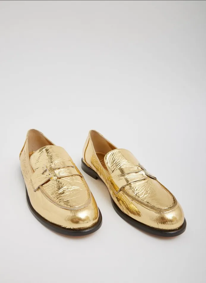 Women Flats Tibi Nacho Metallic Loafer Gold
