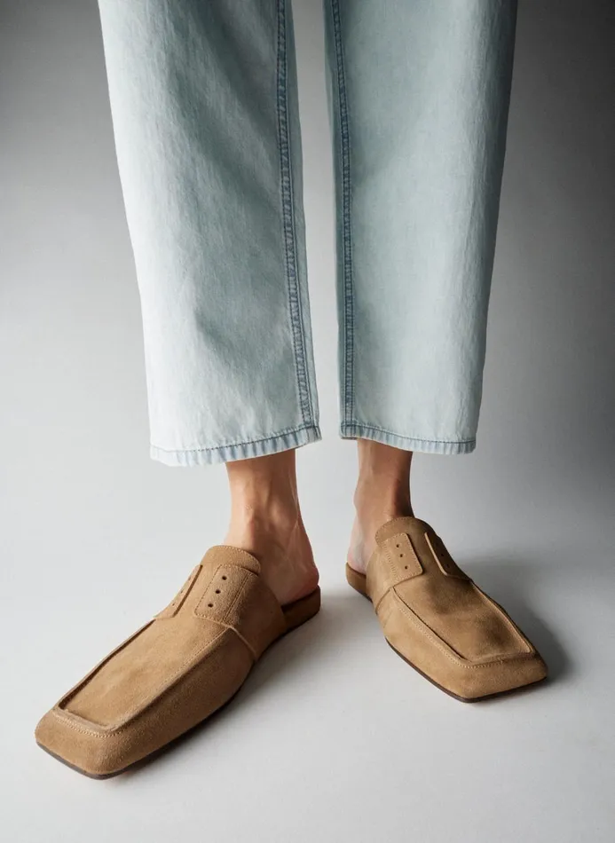 Women Flats Tibi Suede Granger Slide Tan