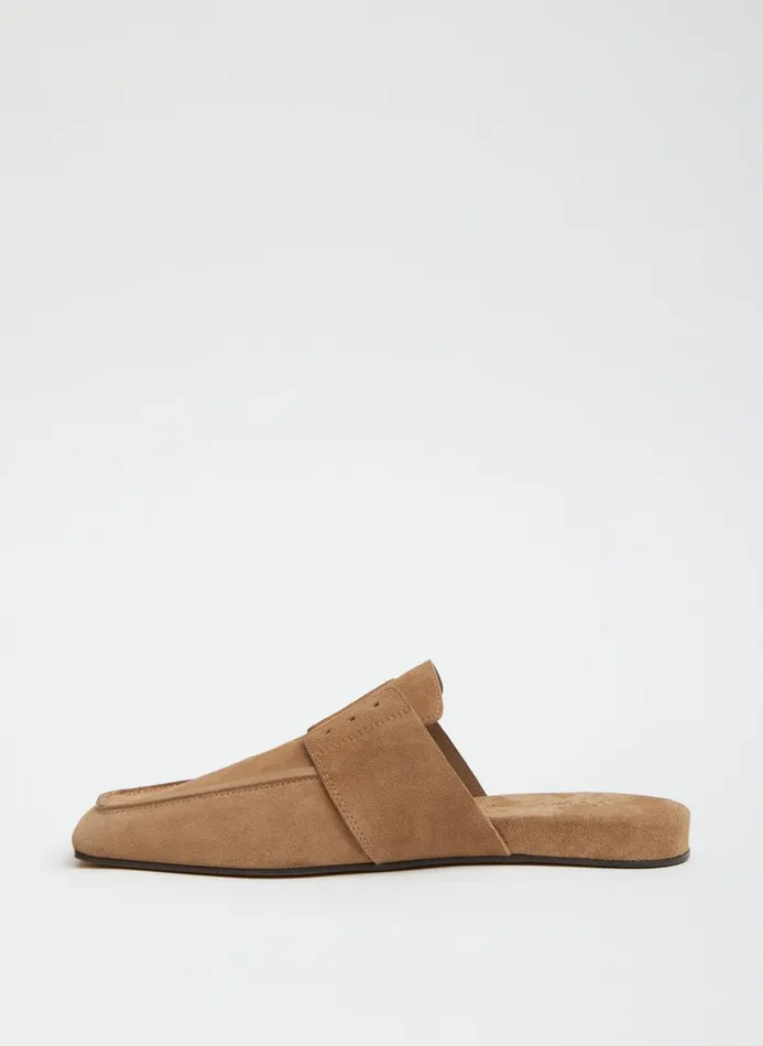Women Flats Tibi Suede Granger Slide Tan