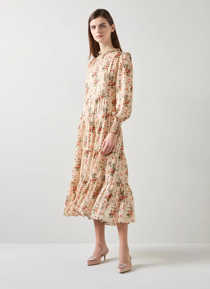 Women Flora Wildflower Metallic Print Dress Cream LKBennett Dresses Women Flora Wildflower Metallic Print Dress Cream LKBennett Dresses