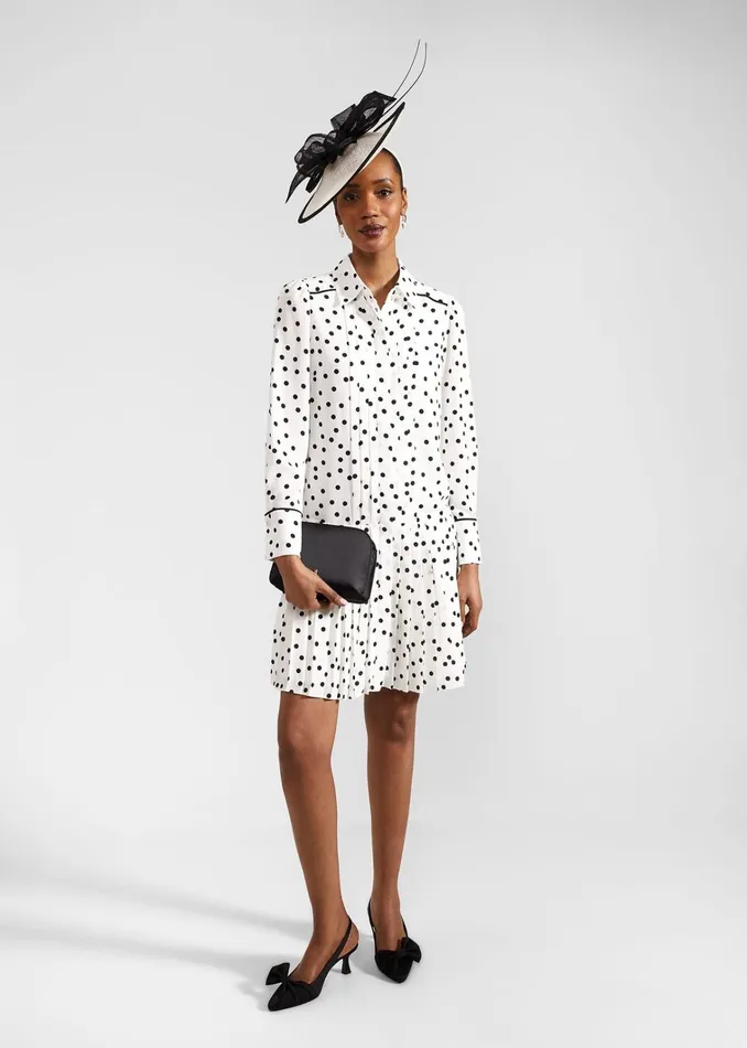 Women Francesca Spot Pleated Dress Ivory Black Hobbs Dresses and Jumpsuits
