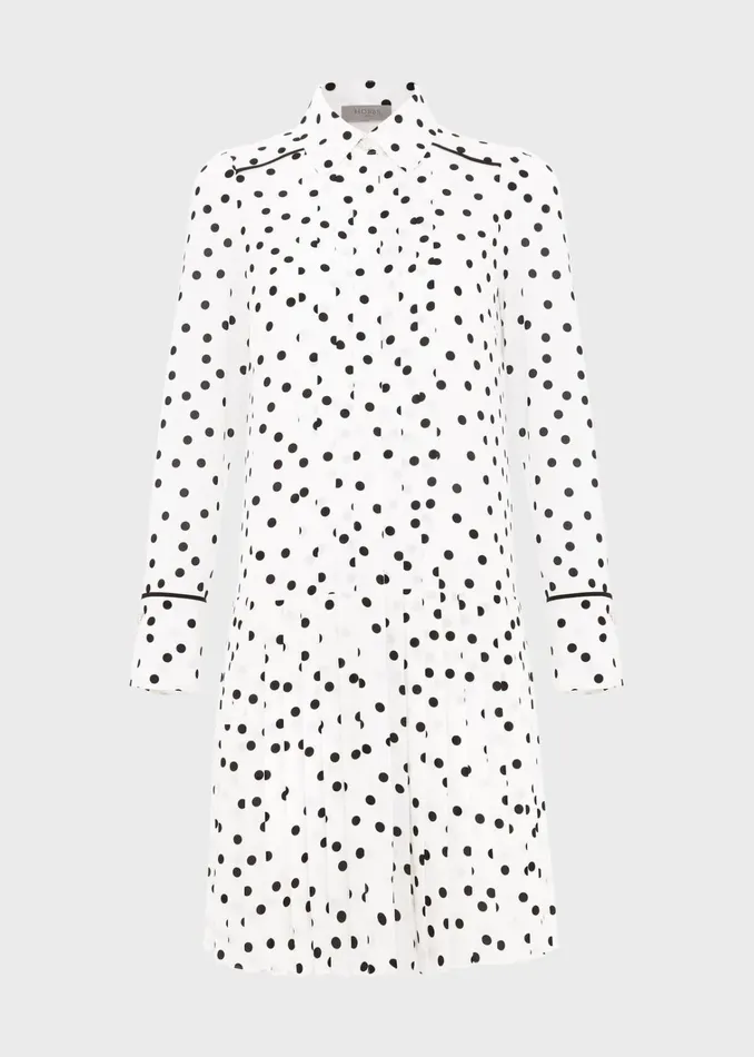 Women Francesca Spot Pleated Dress Ivory Black Hobbs Dresses and Jumpsuits