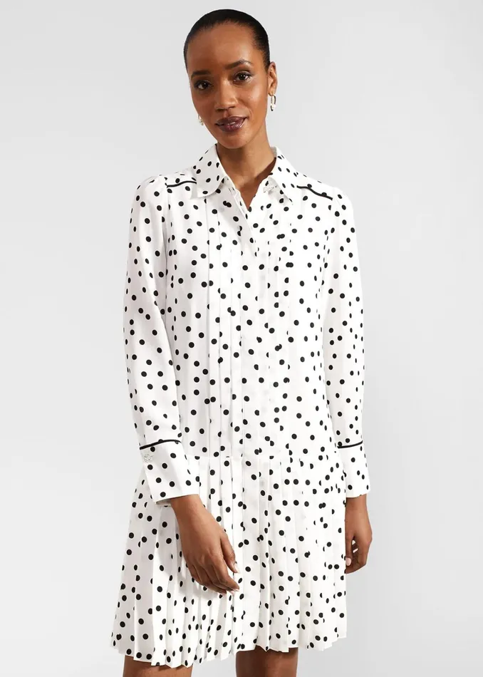 Women Francesca Spot Pleated Dress Ivory Black Hobbs Dresses and Jumpsuits