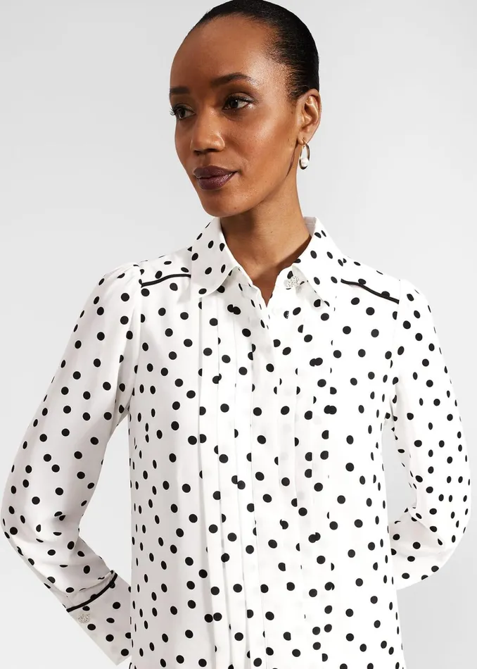 Women Francesca Spot Pleated Dress Ivory Black Hobbs Dresses and Jumpsuits