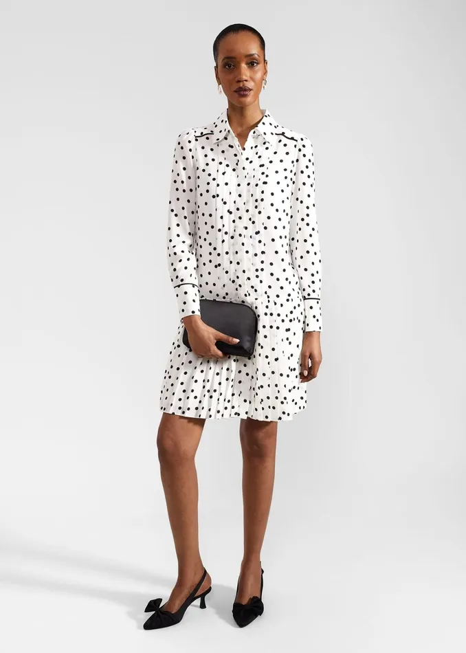 Women Francesca Spot Pleated Dress Ivory Black Hobbs Dresses and Jumpsuits