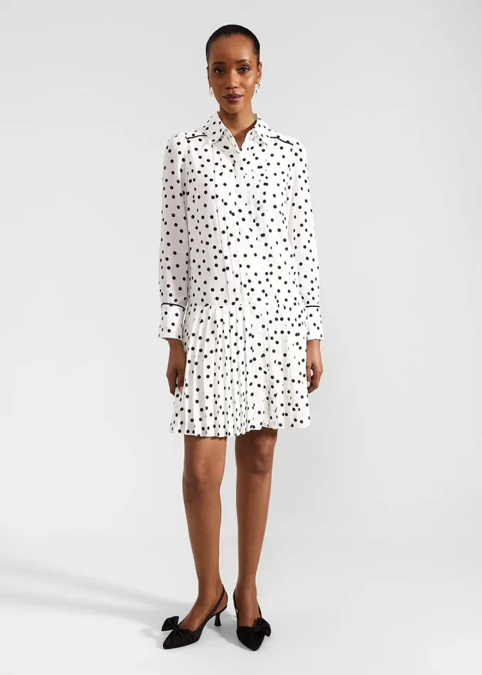 Women Francesca Spot Pleated Dress Ivory Black Hobbs Dresses and Jumpsuits