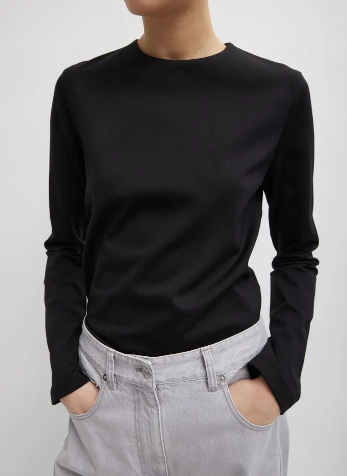 Women Fundamentals Tibi Compact Ultra Stretch Knit Long Sleeve Slim Top Black Women Fundamentals Tibi Compact Ultra Stretch Knit Long Sleeve Slim Top Black