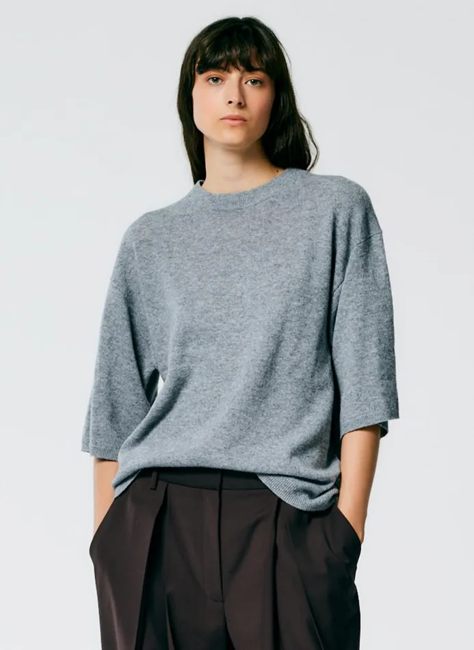 Women Fundamentals Tibi Feather Weight Cashmere Oversized Easy TShirt Heather Grey Women Fundamentals Tibi Feather Weight Cashmere Oversized Easy TShirt Heather Grey