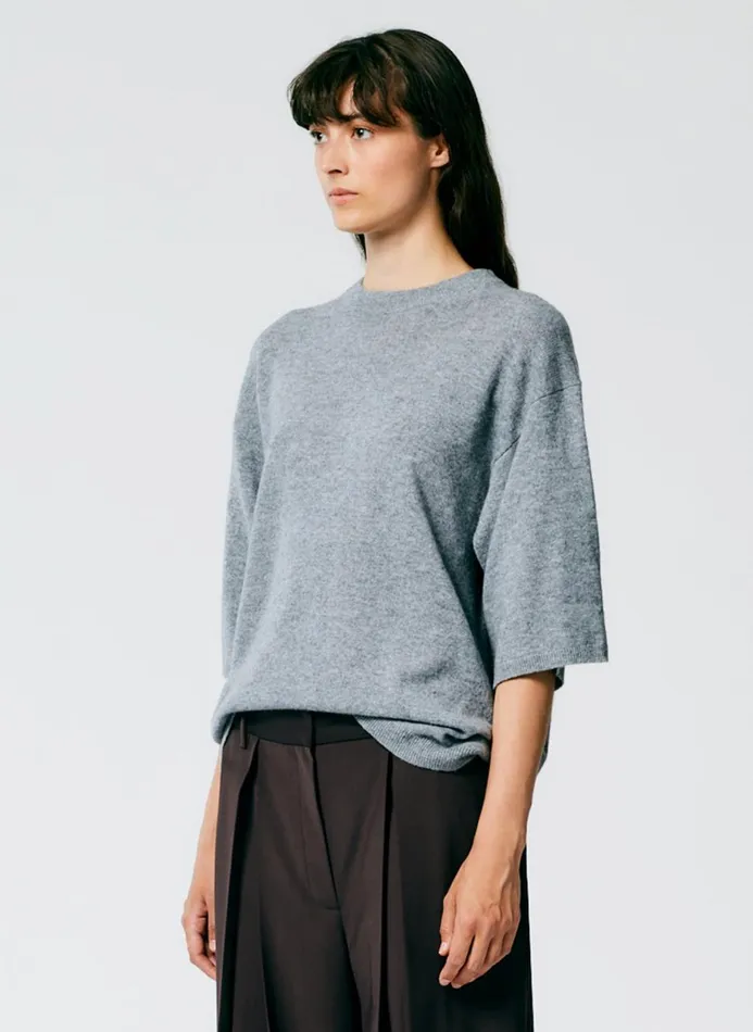 Women Fundamentals Tibi Feather Weight Cashmere Oversized Easy TShirt Heather Grey