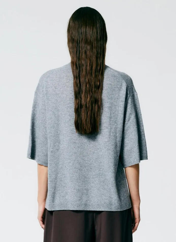 Women Fundamentals Tibi Feather Weight Cashmere Oversized Easy TShirt Heather Grey