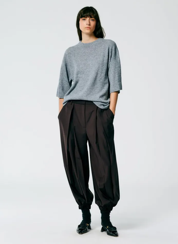 Women Fundamentals Tibi Feather Weight Cashmere Oversized Easy TShirt Heather Grey