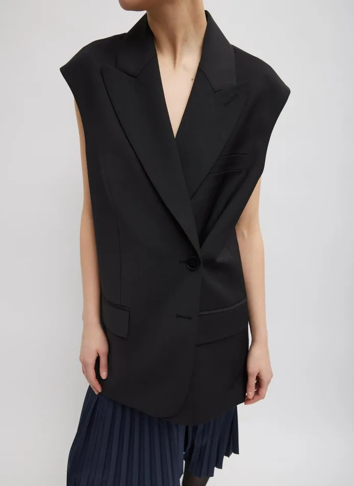 Women Fundamentals Tibi Tropical Wool Liam Vest Black