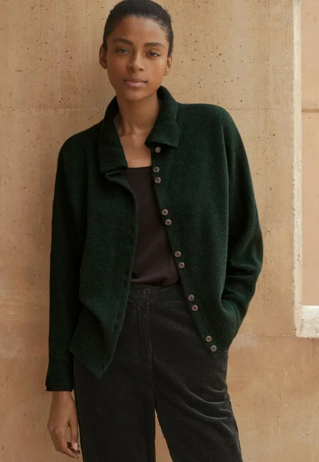 Women Funnelneck Cardigan Dark Pine Poetry Fashion Jackets and Coats