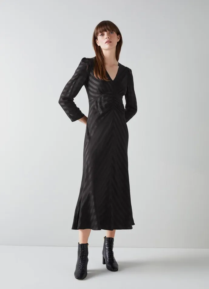 Women Gabrielle Black Stripe Satin Midi Dress Black LKBennett Dresses