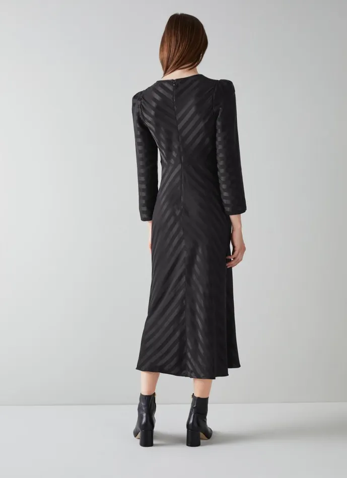 Women Gabrielle Black Stripe Satin Midi Dress Black LKBennett Dresses Women Gabrielle Black Stripe Satin Midi Dress Black LKBennett Dresses