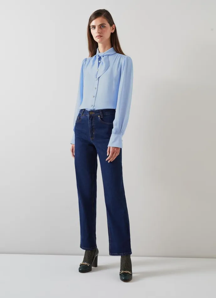 Women Hall Pale Blue TieNeck Blouse Light Blue LKBennett Tops