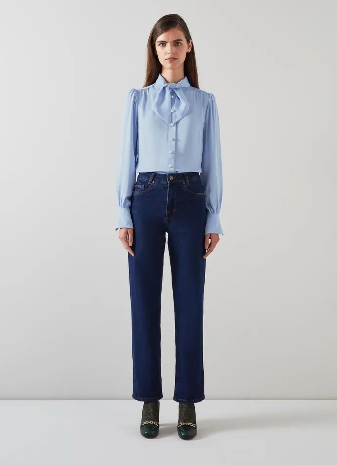 Women Hall Pale Blue TieNeck Blouse Light Blue LKBennett Tops