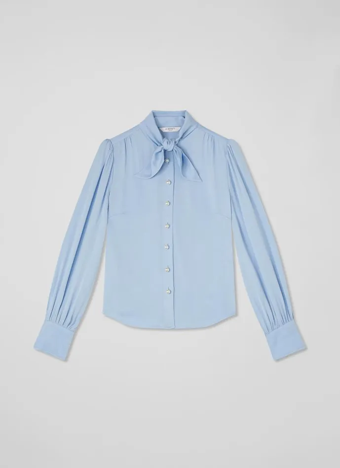 Women Hall Pale Blue TieNeck Blouse Light Blue LKBennett Tops