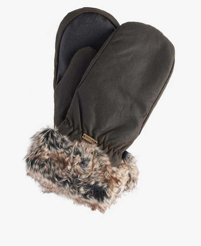 Women Hats Barbour Wax Mittens Olive