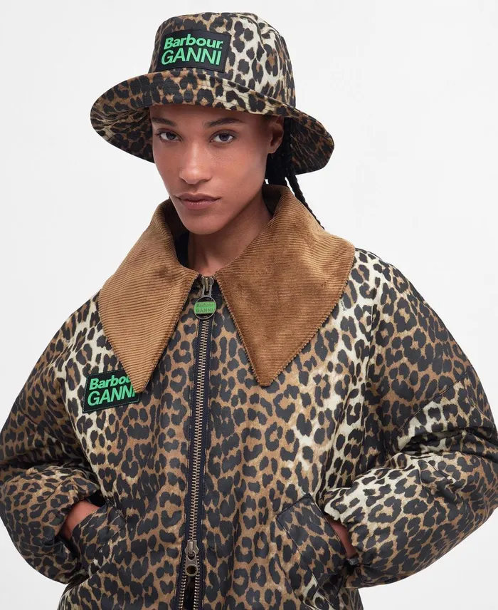 Women Hats Barbour X GANNI Waxed Leopard Bucket Hat Leopard Print