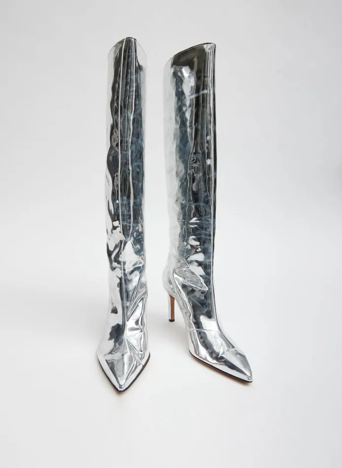 Women Heels Tibi Mats Silver Boot Silver