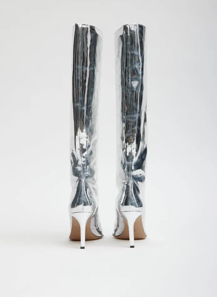 Women Heels Tibi Mats Silver Boot Silver