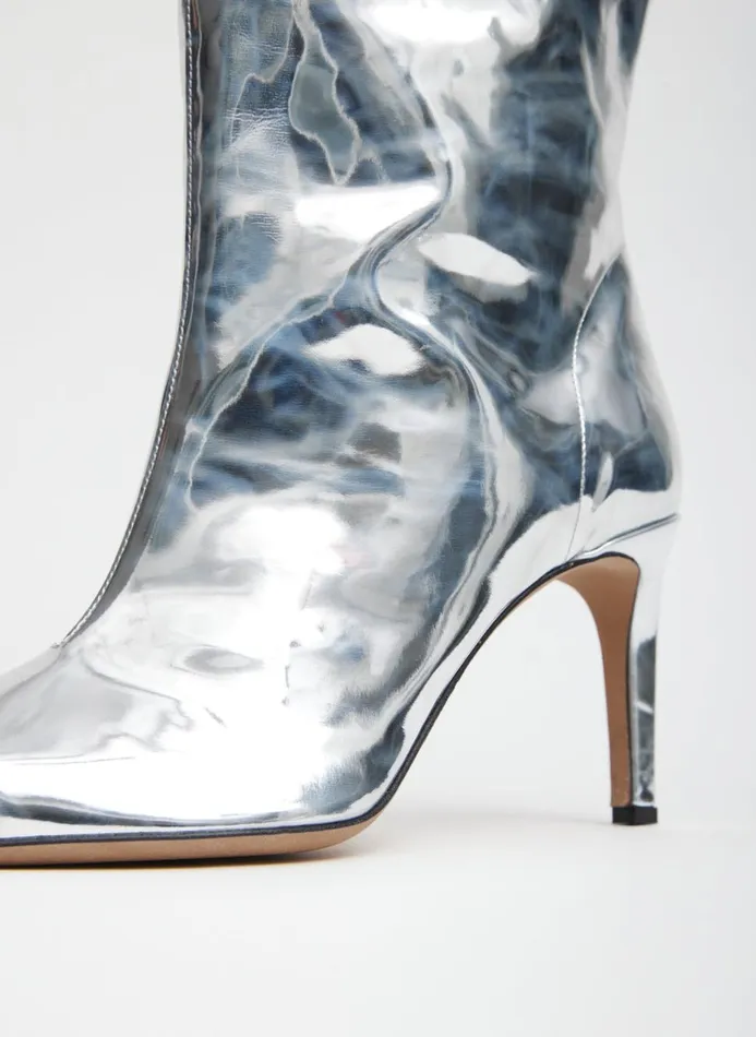 Women Heels Tibi Mats Silver Boot Silver