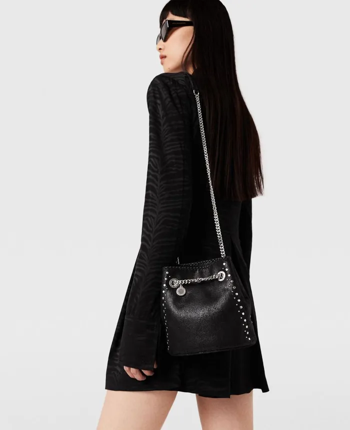 Women Iconic Falabella Stella McCartney Falabella Studded Bucket Bag Pitch Black