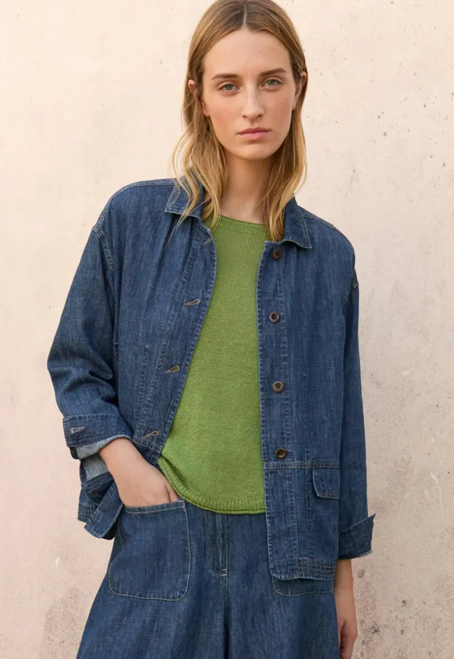 Women Indigo Boxy Jacket Dark Denim Poetry Fashion Jackets and Coats