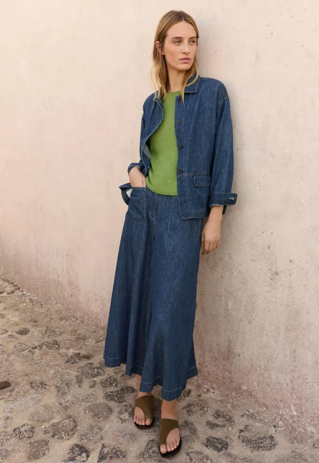 Women Indigo Boxy Jacket Dark Denim Poetry Fashion Jackets and Coats