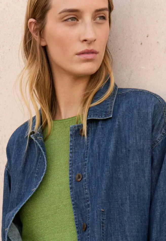 Women Indigo Boxy Jacket Dark Denim Poetry Fashion Jackets and Coats