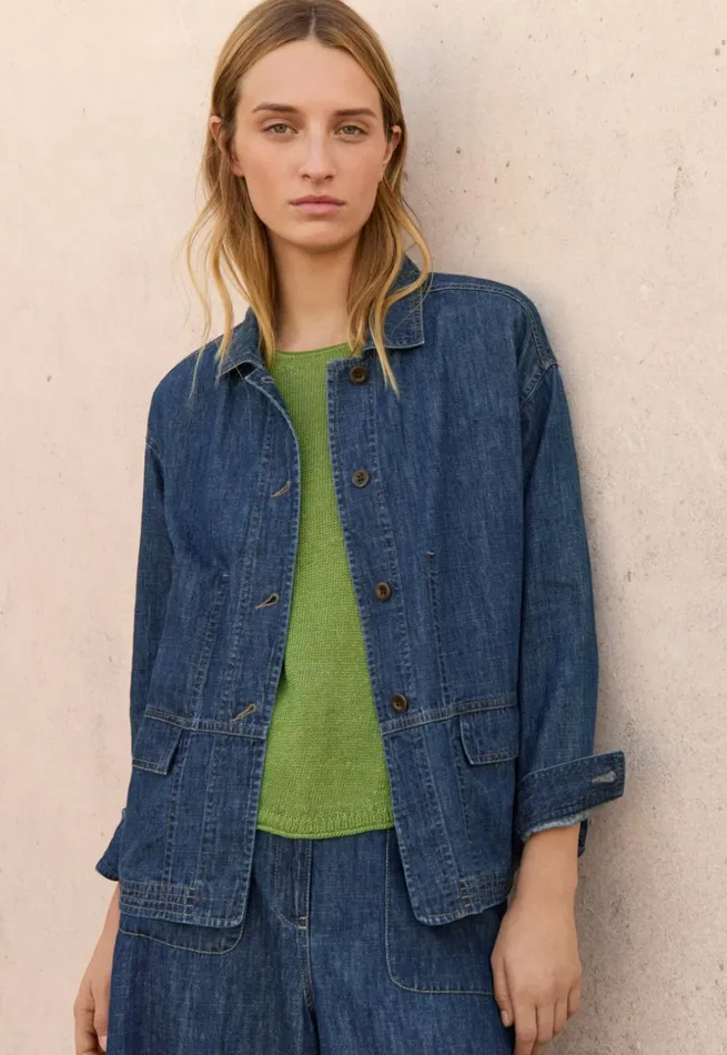 Women Indigo Boxy Jacket Dark Denim Poetry Fashion Jackets and Coats