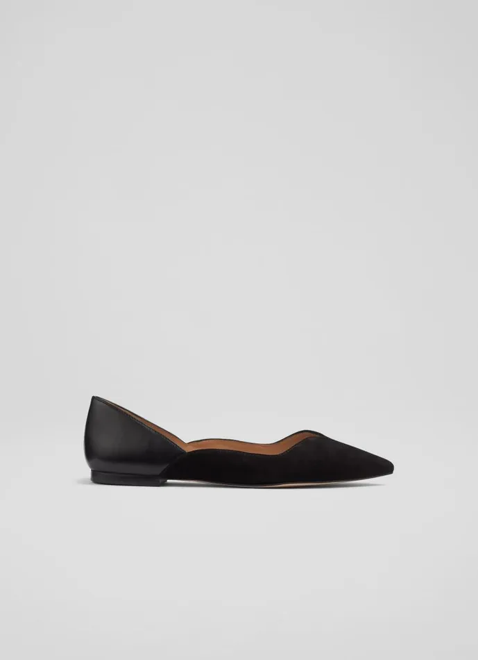 Women Iris Black Suede And Leather Sweetheart Flats Black LKBennett Flats