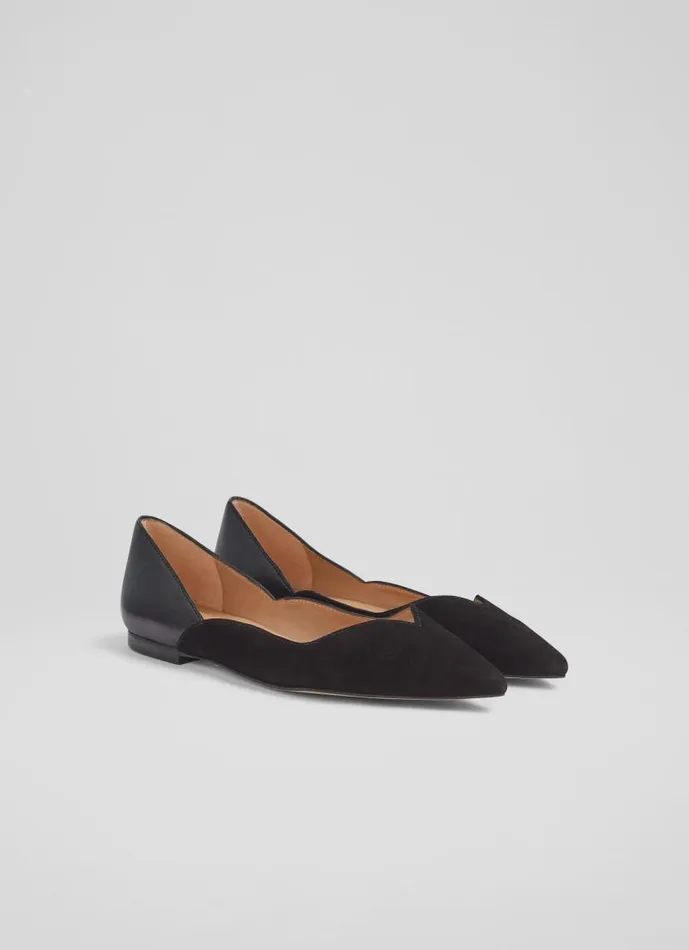 Women Iris Black Suede And Leather Sweetheart Flats Black LKBennett Flats