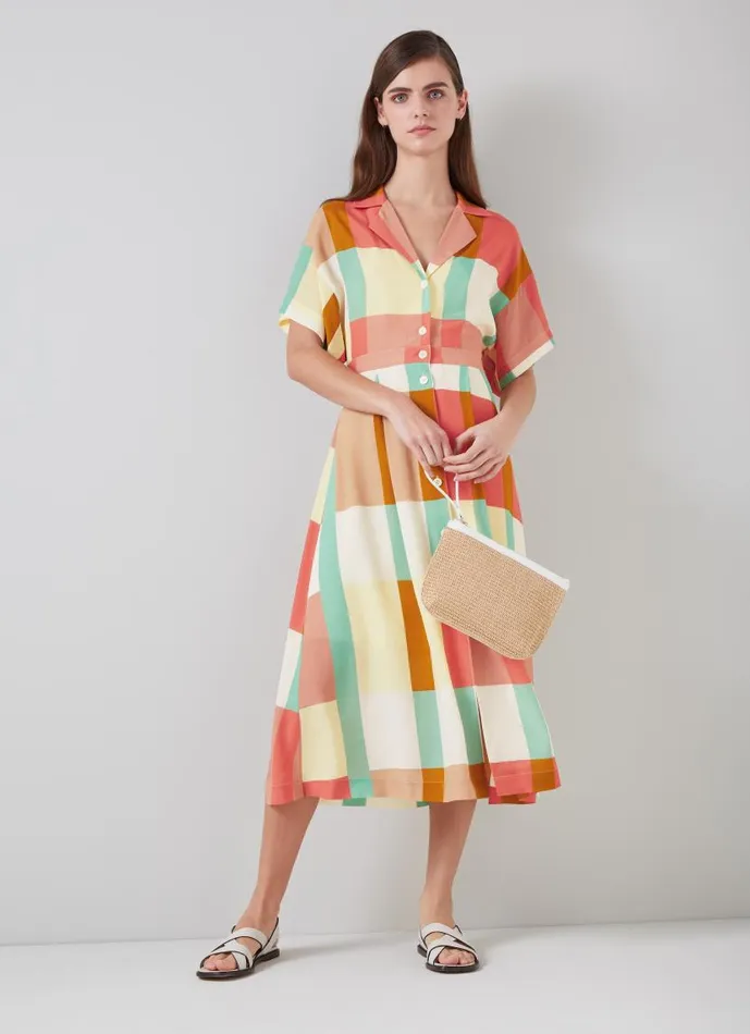 Women Izzy Large Check ViscoseSilk Shirt Dress Multi LKBennett Dresses