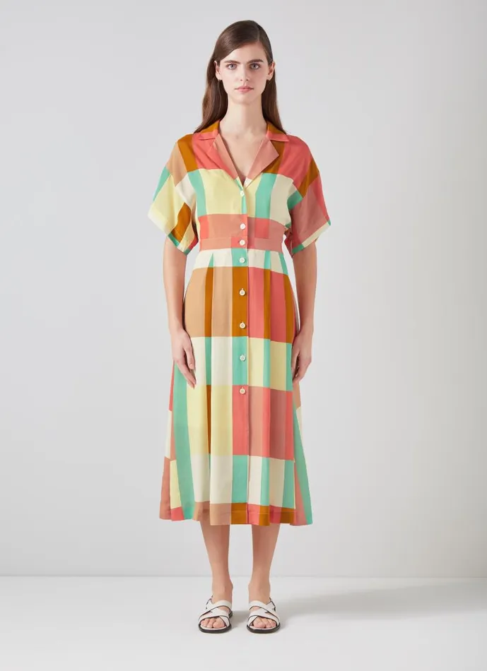 Women Izzy Large Check ViscoseSilk Shirt Dress Multi LKBennett Dresses Women Izzy Large Check ViscoseSilk Shirt Dress Multi LKBennett Dresses