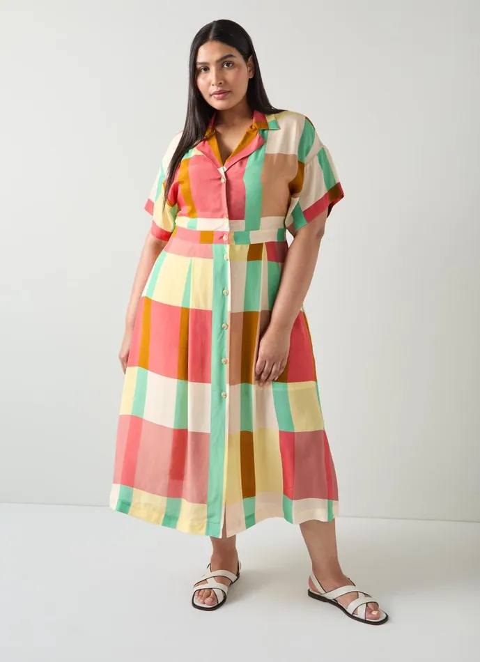 Women Izzy Large Check ViscoseSilk Shirt Dress Multi LKBennett Dresses Women Izzy Large Check ViscoseSilk Shirt Dress Multi LKBennett Dresses
