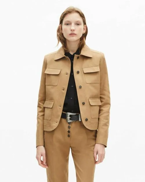 Women Jackets and Blazers The Kooples Short Beige Cotton And Linen Jacket Beige