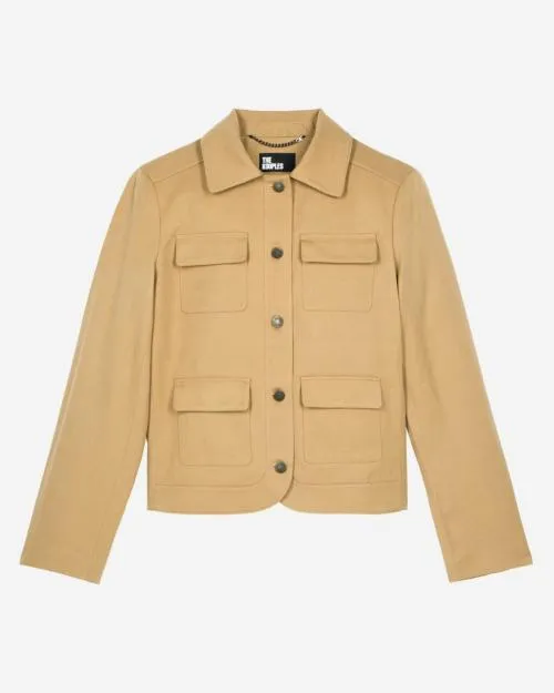 Women Jackets and Blazers The Kooples Short Beige Cotton And Linen Jacket Beige