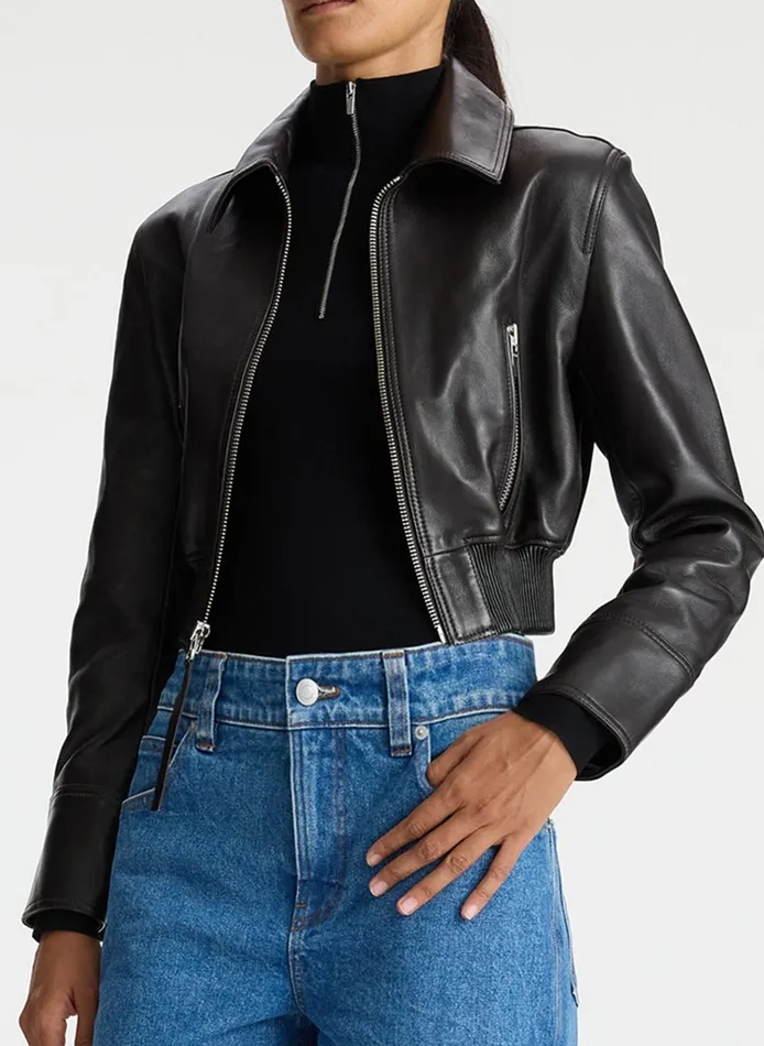 Women Jackets and Coats ALC Harlow Cropped Leather Jacket Ganache
