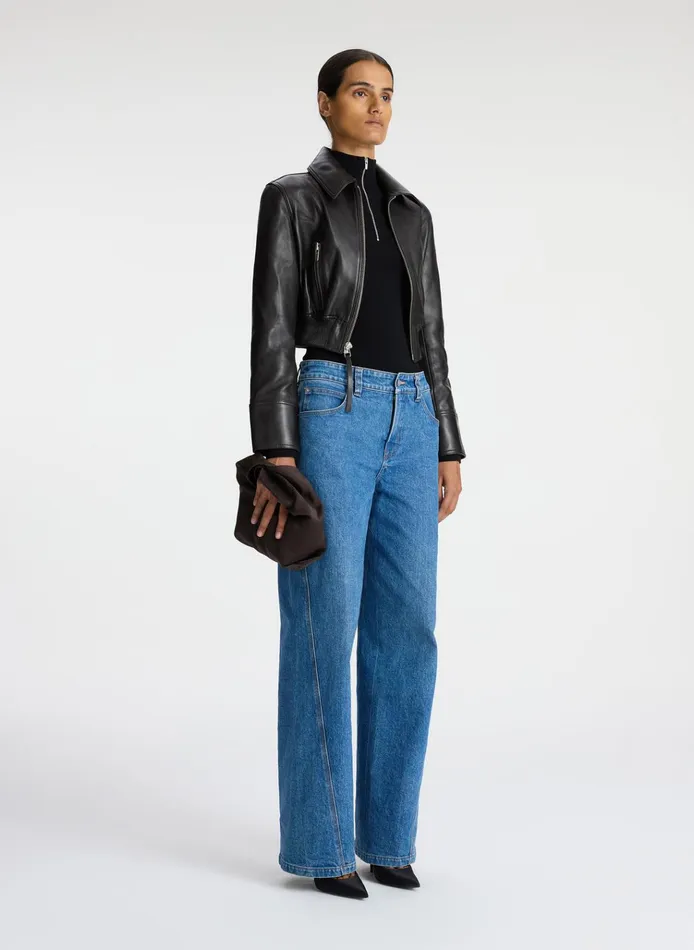 Women Jackets and Coats ALC Harlow Cropped Leather Jacket Ganache
