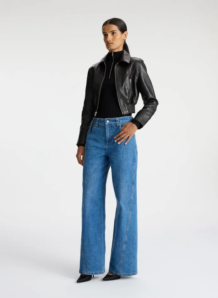Women Jackets and Coats ALC Harlow Cropped Leather Jacket Ganache