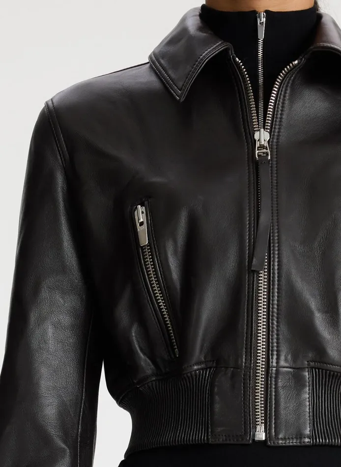 Women Jackets and Coats ALC Harlow Cropped Leather Jacket Ganache