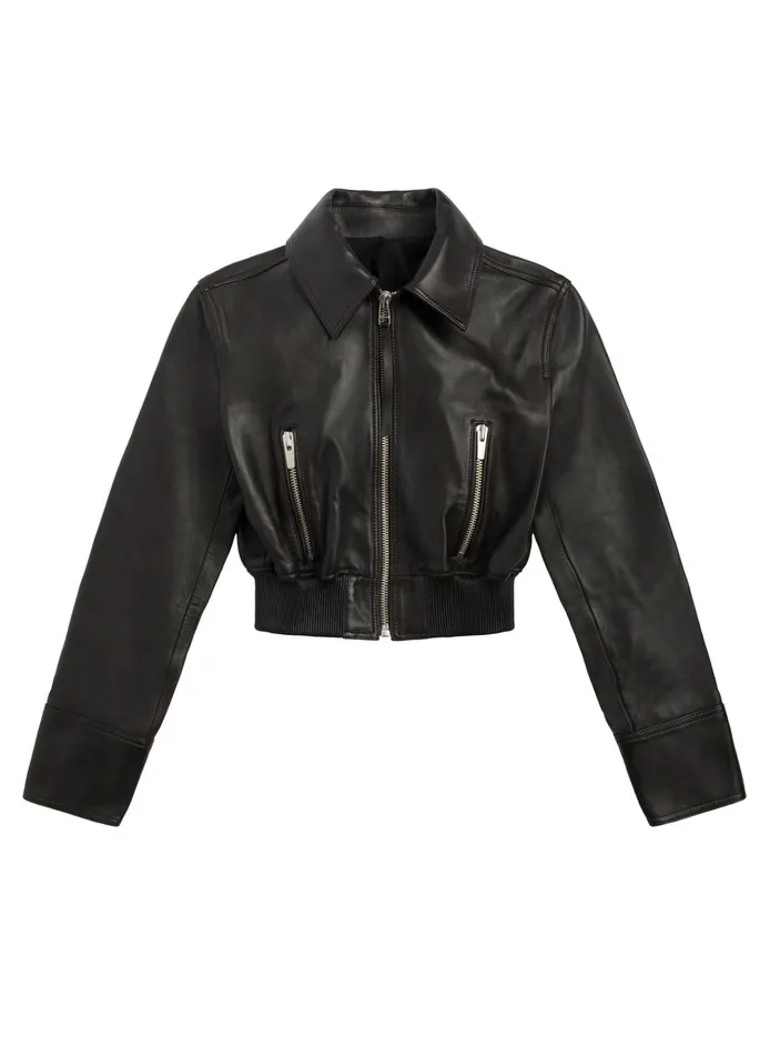 Women Jackets and Coats ALC Harlow Cropped Leather Jacket Ganache