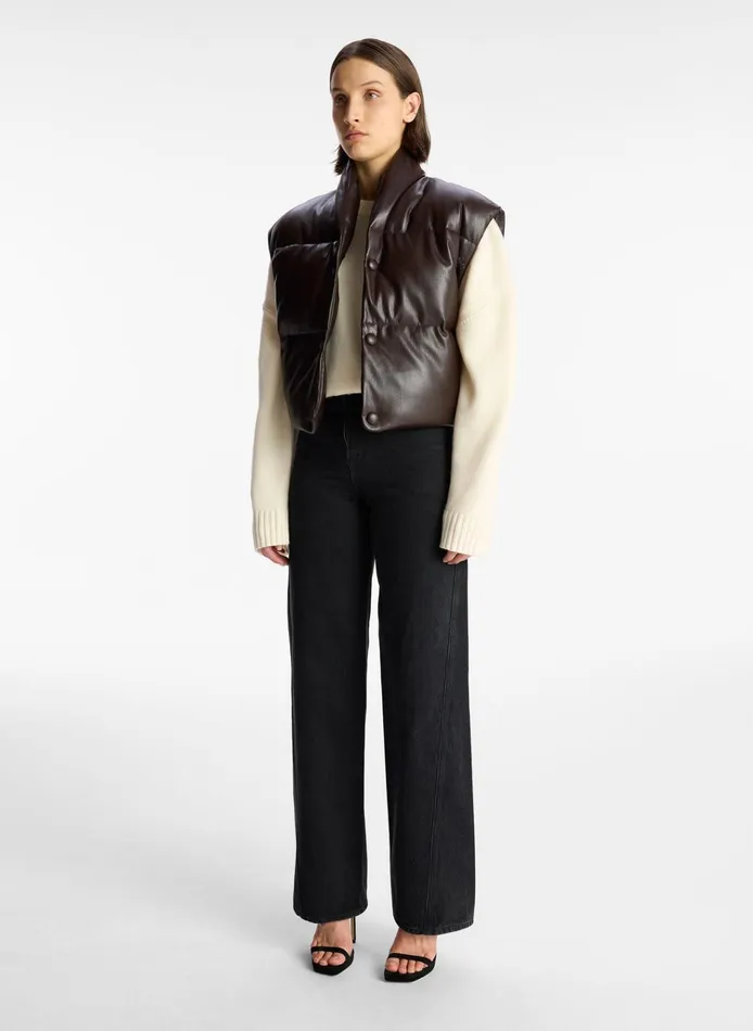 Women Jackets and Coats ALC Willow Vegan Leather Vest Chocolate Plum