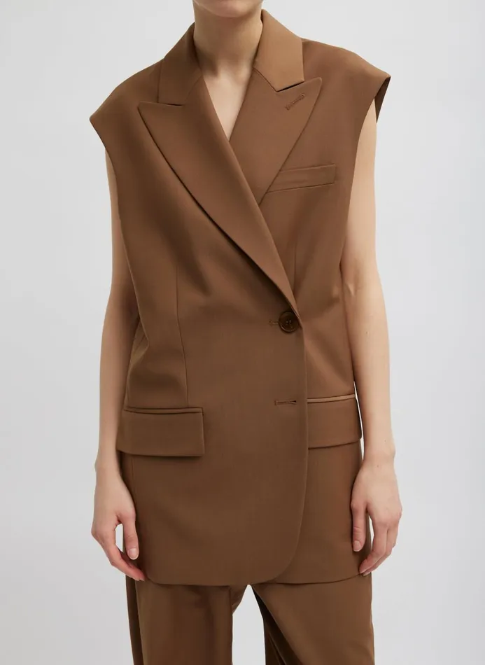 Women Jackets and Outerwear Tibi Tropical Wool Liam Vest Toffee